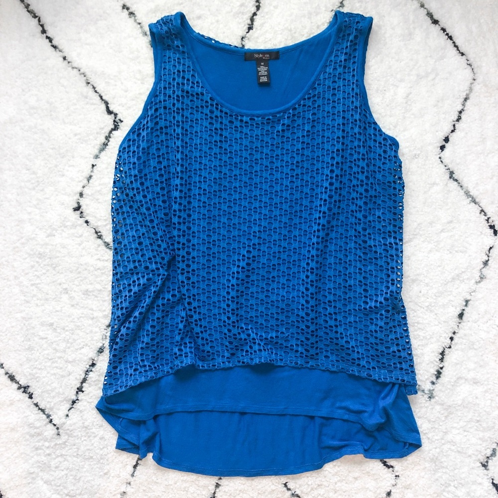 Style & Co Eyelet Blue Tank Top